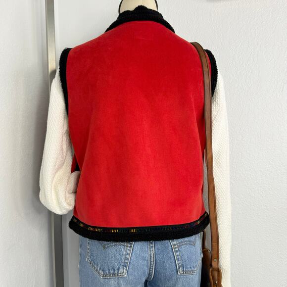 Wooly Bully Faux Suede Red Sherpa Vest Size Medium - Picture 3 of 10